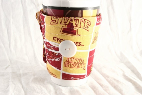 Iowa State coffee cozy, team, Cyclones coffee cup cozy, Handmade quilted reusable fabric coffee cup sleeve