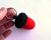 Red Felted  Acorn key fob keychain Big black Birthday party favor decoration ornament gift for her Mom Weddings home decor