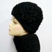 Hand-knitted  Black Hat and Scarf Set with Crochet Flower