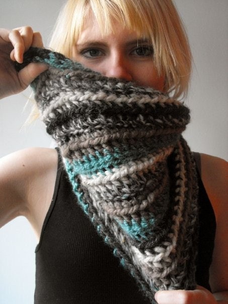 Teal, Black, Grey, and White Kaleidoscope Circle Scarf