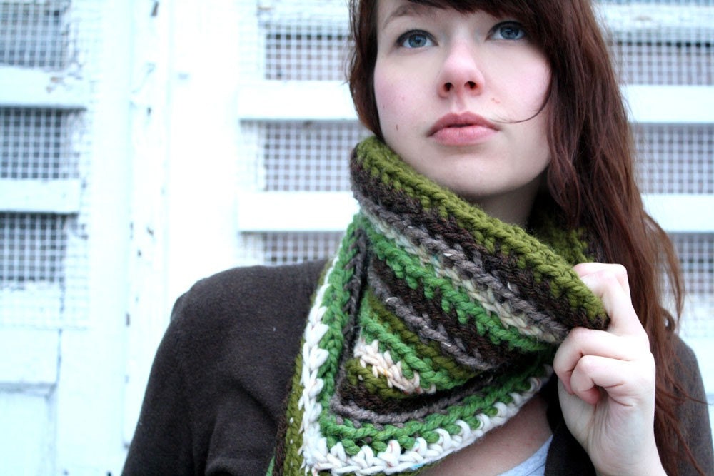 Olive and Hunter Green Kaleidoscope Cowl Scarf