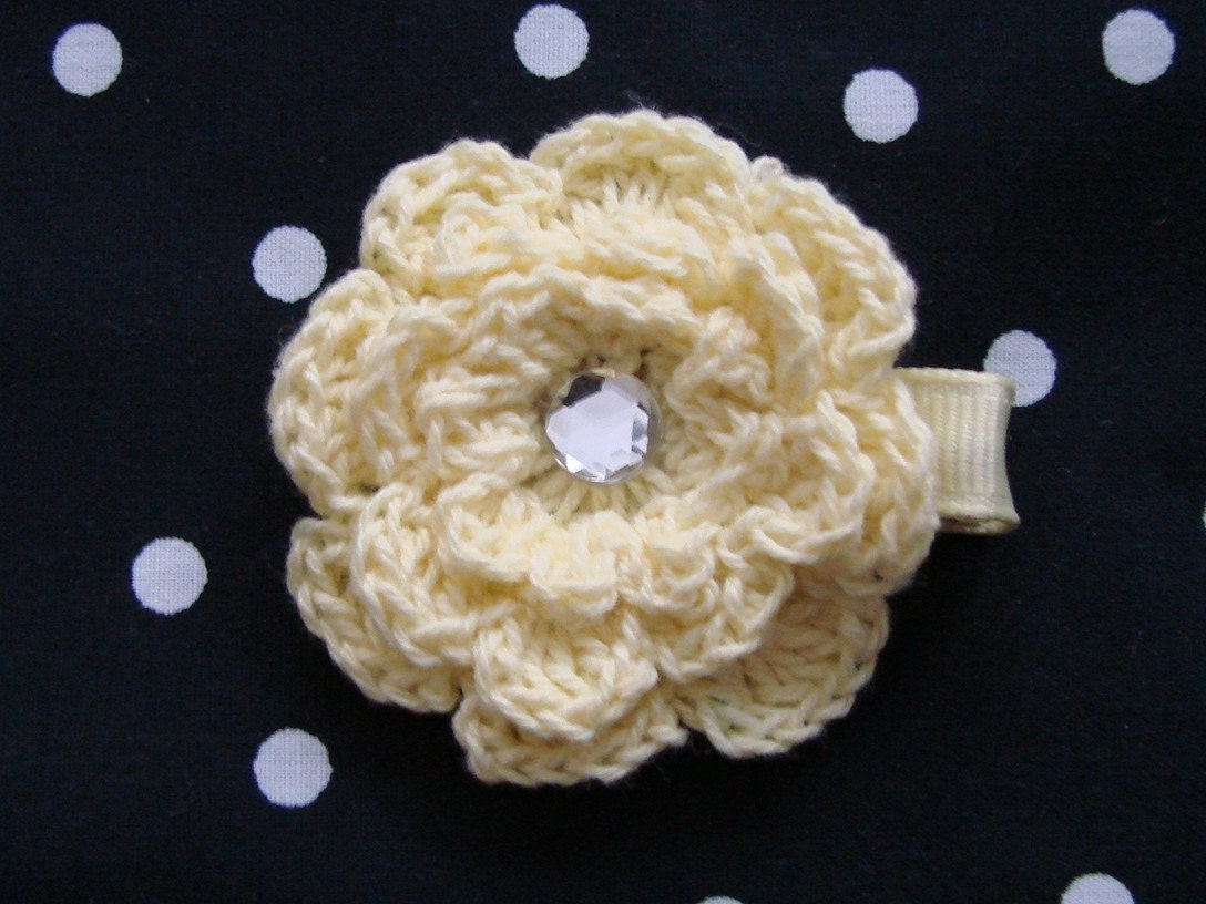 Light Yellow Crochet Flower Clip Hair Bow Clippie