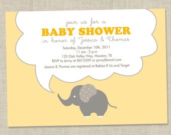Elephant Baby Shower Invitations - Elephant Birthday Invites - gender neutral (DIY Printable Digital File OR Printed Cards)
