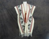 vintage 70s Poncho - White Ethnic Bird Sweater Poncho Sz S M L