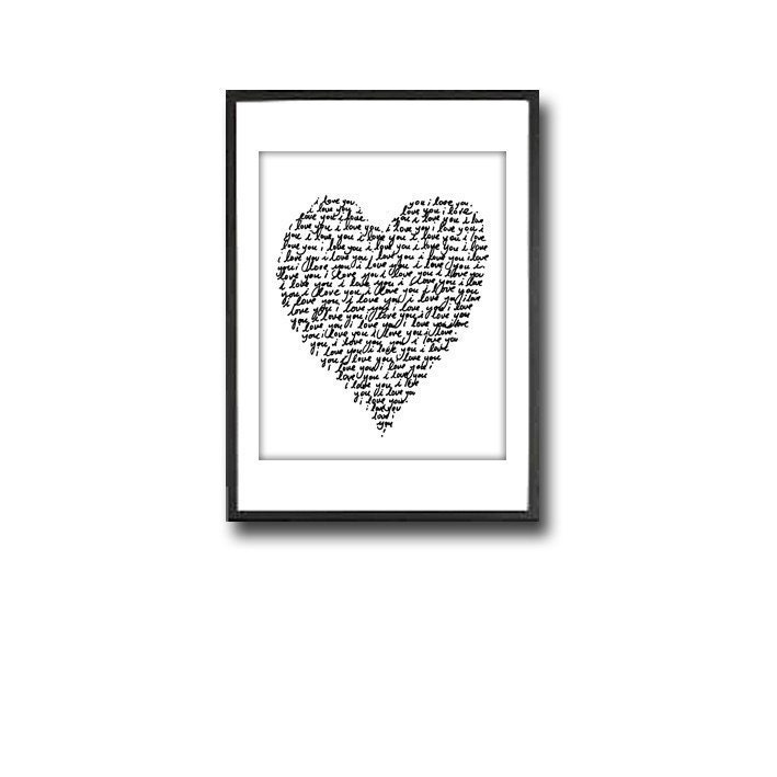 I LOVE YOU - Deluxe 8x10 inch print -- handwritten with love