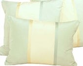 Aqua Decorative Throw Pillow, Luxury Silk Accent Cushion Covers, Cream Aqua Mint Gold, Wide Stripes, Elegant Romantic 20x20