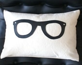 Geek Pillow, Nerdy, Geeky, Black Glasses, 12x18, Unique, Geekery, Pillow Cushion, Nerds, Geeks, Gift Idea, Geek Chic, Dorm Decor