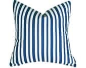 Blue and White Striped Throw Pillows, Decorative Cushion Covers, Homespun Ticking, Country Cottage Chic Sofa Couch Accent Pillow 18x18