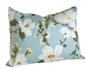 SALE Blue Floral Pillow, Decorative Throw Pillow, Modern, Cushion Cover, Blue and White Spring Pillows, Rectangle, Home Decor Accent 16x20
