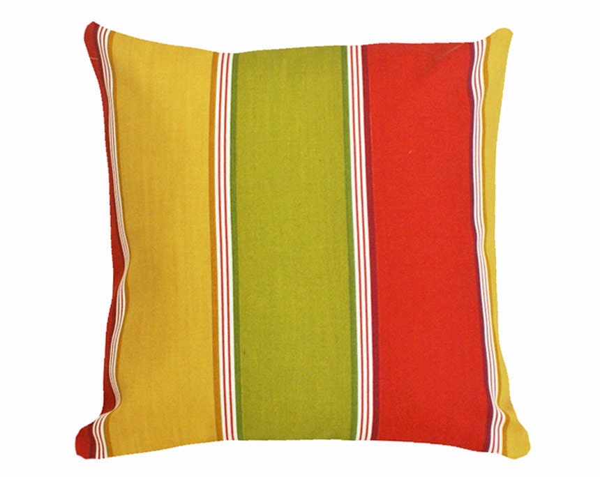 Striped Patio Pillows, SALE, Colorful Throw Pillow, Beach House Cushion Covers, Yellow Green Red Stripes, 12x18 Oblong,