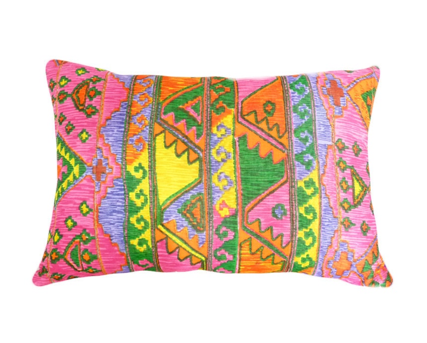 Colorful Throw Pillow Covers, Girls Bold Bright Decorative Throw Pillows, Cushion Cover, Pink Orange Green Yellow, Unique Eclectic 14x20 - PillowThrowDecor
