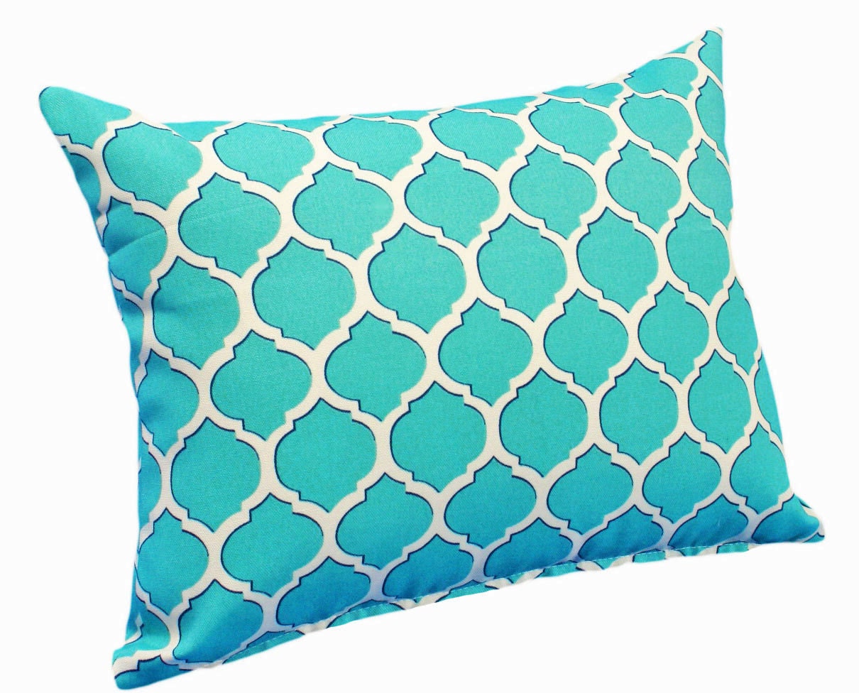 SUMMER SALE Decorative Pillows,Geometric Turquoise Blue Outside Patio Pillows, Lumbar Cushion Cover, Designer Decor Accent 10x20