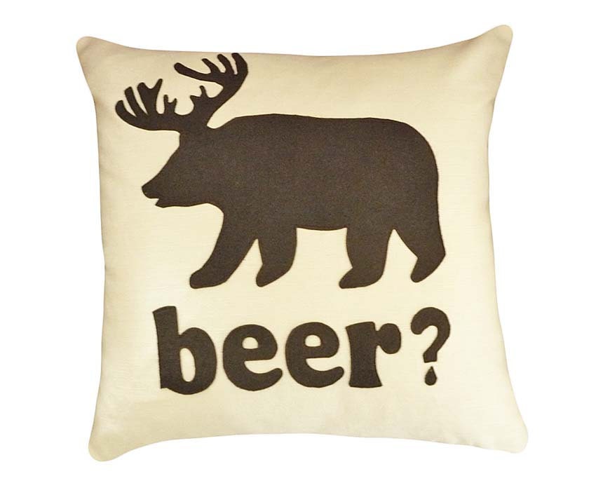 Deer Beer Bear Text Pillow, Man Cave, Dorm Decor, Word Pillow, Unique Guy Gift, College Cushion Cover, Mens Couch Sofa Accent 18x18
