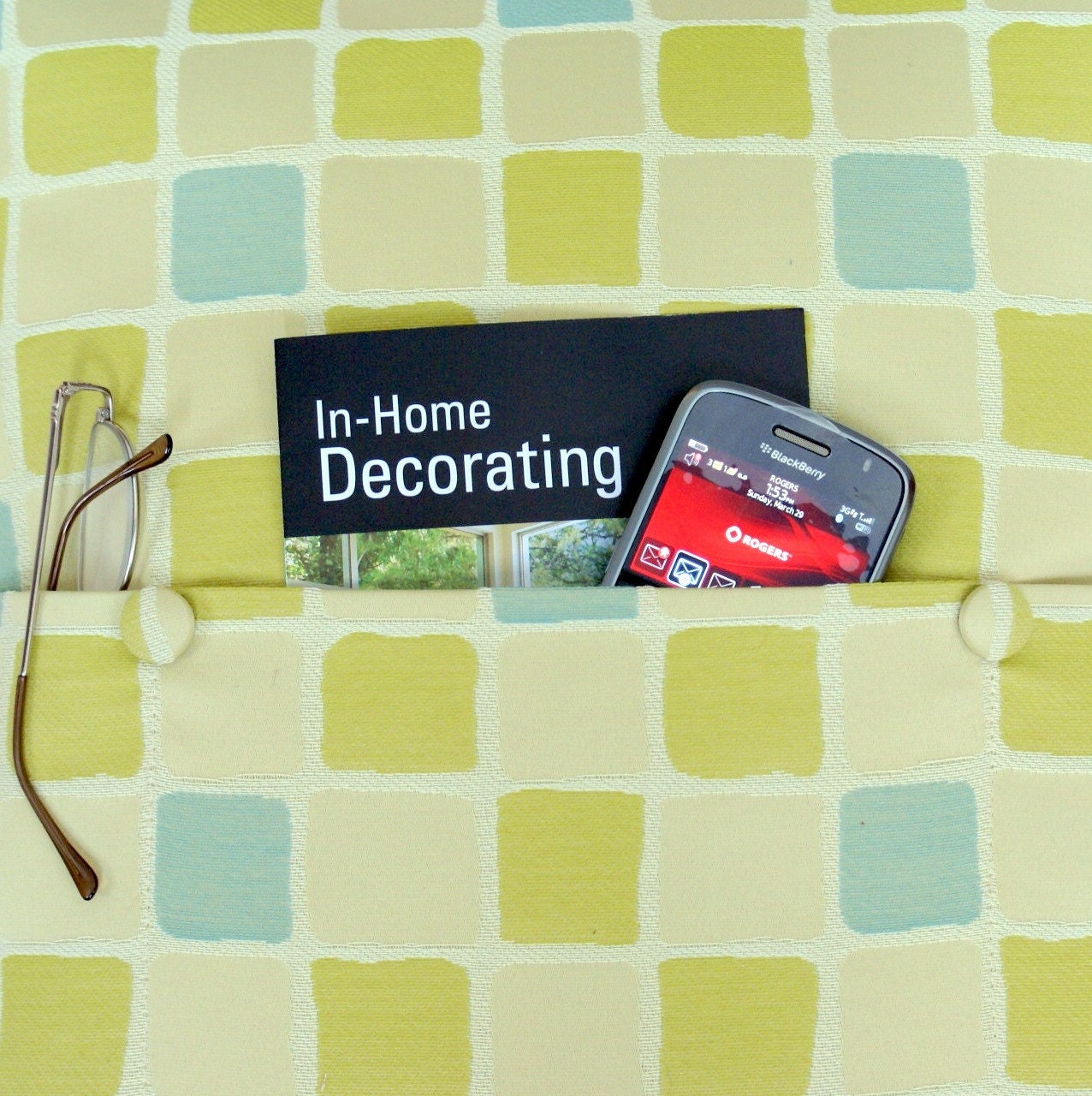 Pocket Pillow  in  Retro Green and Blue 18x18