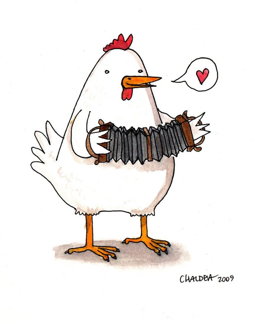 3 x 5 Print of an original watercolor. Concertina Hen.
