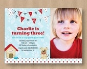 Boy Puppy Party Birthday Invitation. Custom Photo Card. PRINTABLE. I Design, You Print.