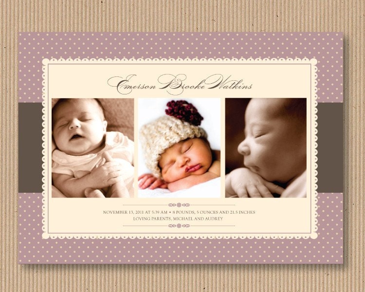 Baby Girl Birth Announcement. Custom Photo Card. PRINTABLE. I Design, You Print- Soft Scallops
