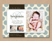 Blue and Brown Polka Dot Baby Boy Birth Announcement, I Customize You Print, Printable File- Classy Dots