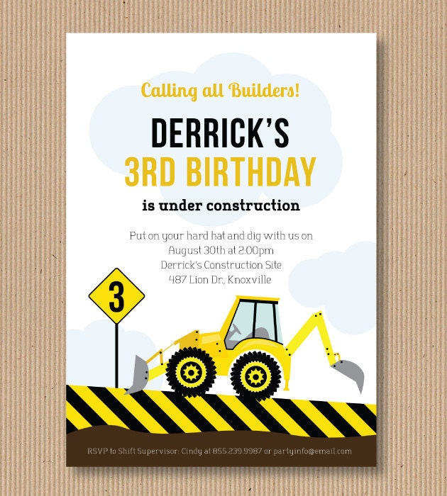Construction Zone Birthday Invitation, I Customize You Print, Printable File