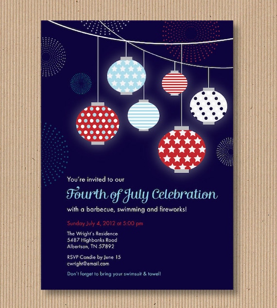 Memorial Day or 4th of July Invitation, 5x7 PRINTABLE - Patriotic Lanterns