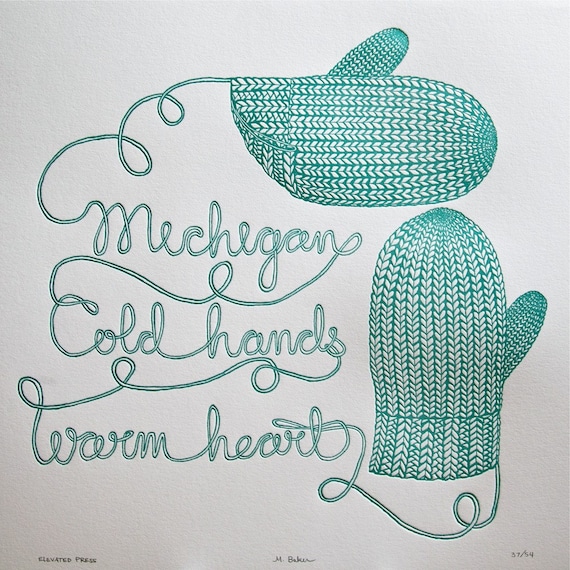 Mitten State of Mind (Teal), Letterpress Print