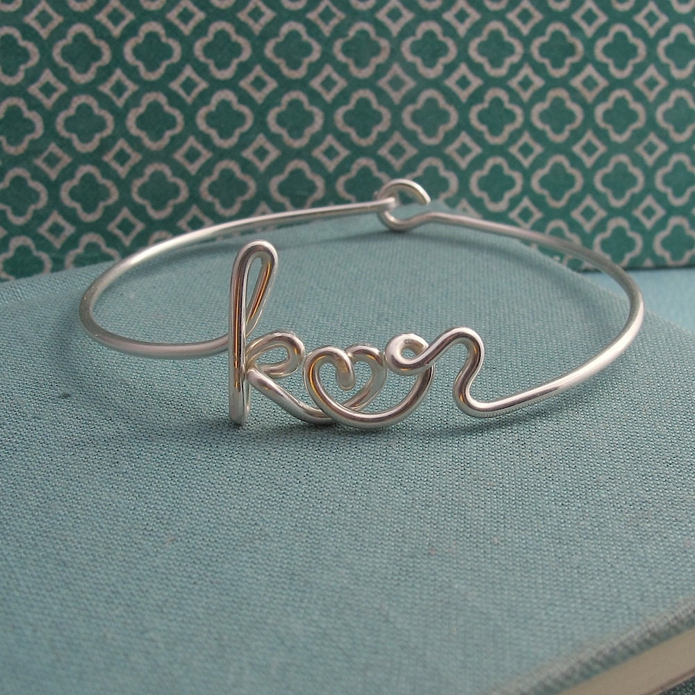 Two Lovers Bracelet in Sterling silver-custom 2 initials with heart in Wire