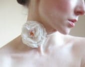 Allure -White Rose Felt Necklace-Choker-Hand Felted  Bridesmaid gift idea