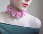 Light Pink Floral Necklace Choker Hand Felted