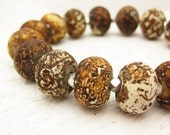 Antiqued Jade Bead Bracelet with Solid Faceted Sterling Silver Nuggets / chunky rich coffee animal woodland inspired