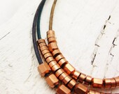Copper & Leather Bohemian Statement Necklace / Multiple Strands Sterling Silver boho hipster edgy urban egyptian orange summer fashion