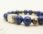 Lapis Lazuli Pyrite Bracelet  "Dream of Stars in the Night Sky" / fools gold natural gemstones sterling silver / bohemian fall fashion