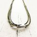 Leather & Sterling Geometric Tubes Necklace / Solid Sterling Silver / Eco Friendly Leather / olive blue metallic bib statement necklace