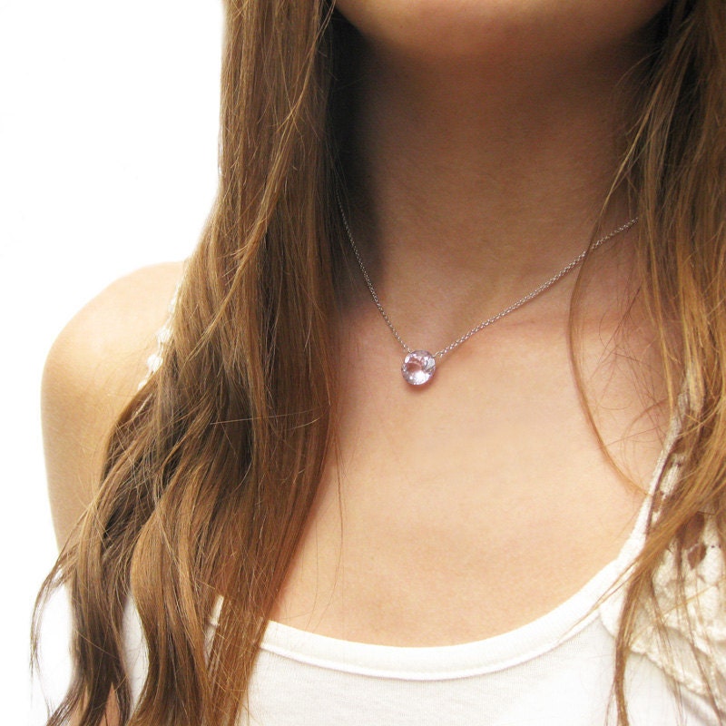 Rose De France Amethyst Simple Necklace in Sterling Silver / AAA pink violet February Birthstone / pastel faceted brilliant diamond cut