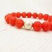 Tangerine Coral Bead Bracelet / Tangerine Tango Inspired w/ Solid Sterling Silver Ball: orange colorful bright juicy citrus fresh