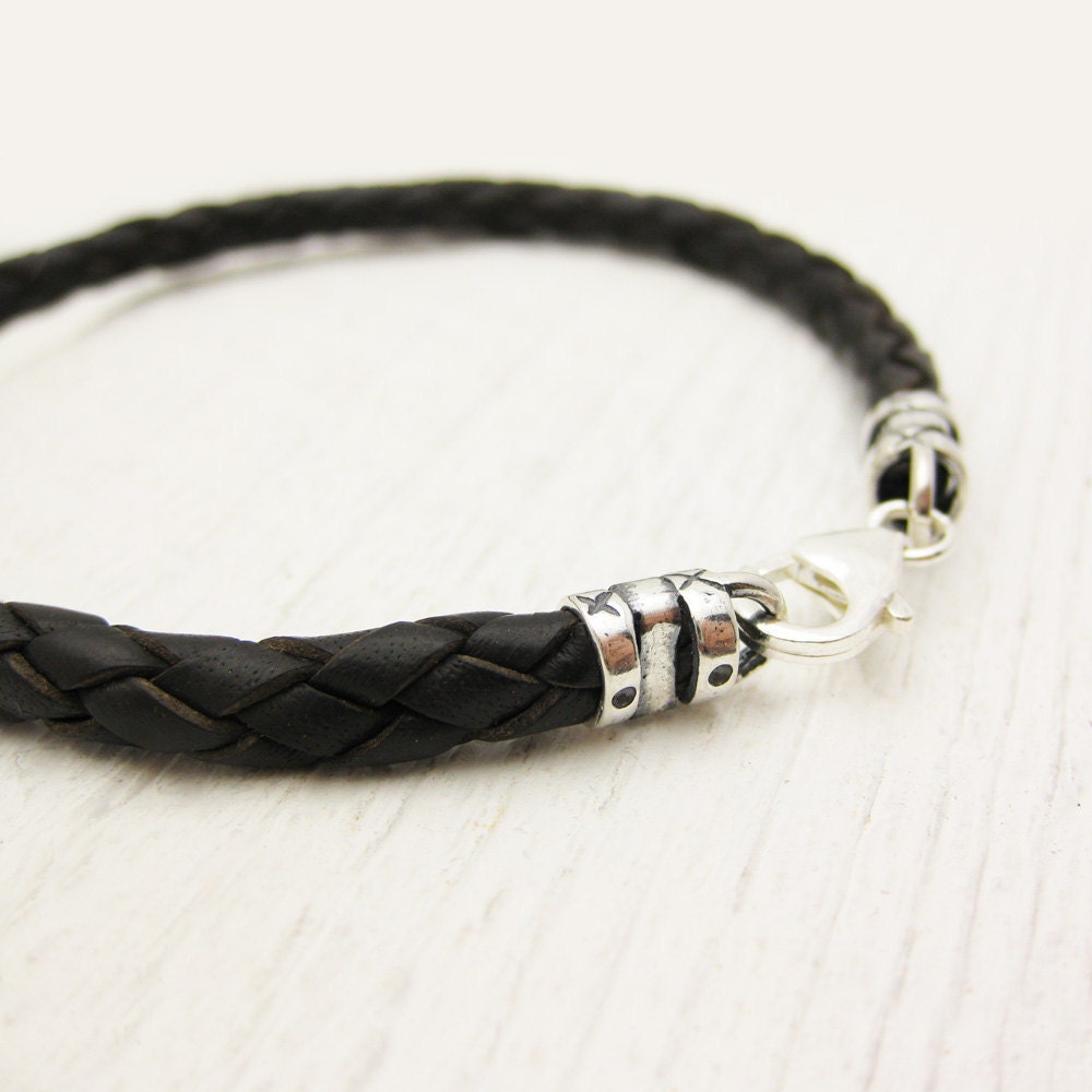 Mens Bolo Braided Braclet / Antiqued Brown Leather and Sterling Silver / men dude guy man / rustic rugged tough bohemian manly rocker style