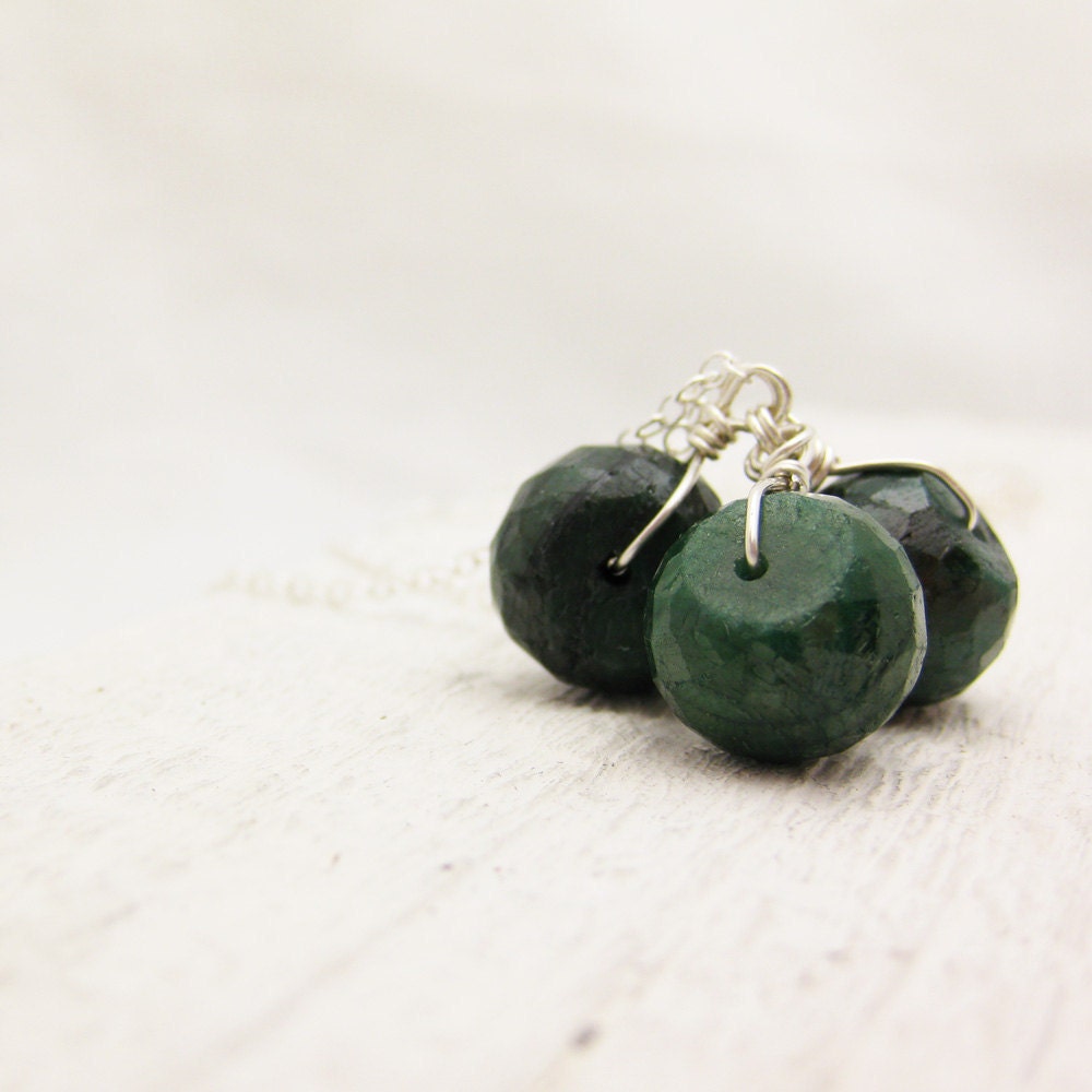 Emerald and Silver Necklace / Emerald Cluster Necklace / May Birthstone / Green Gemstones / olive garden woodland forest nature inspired