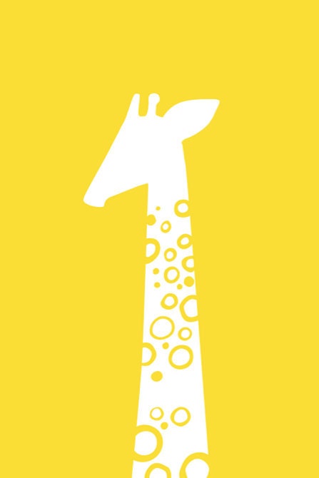 single giraffe portrait 4X6 giclee print. yellow.