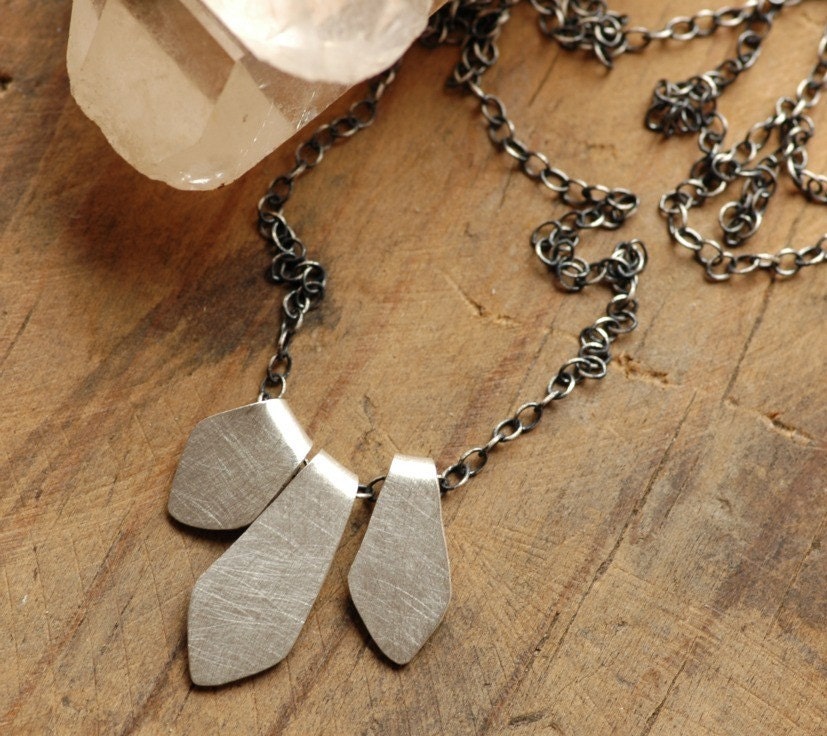 Quip Necklace - (3 Petals) Oxidized Sterling Chain and Delicate Shapes