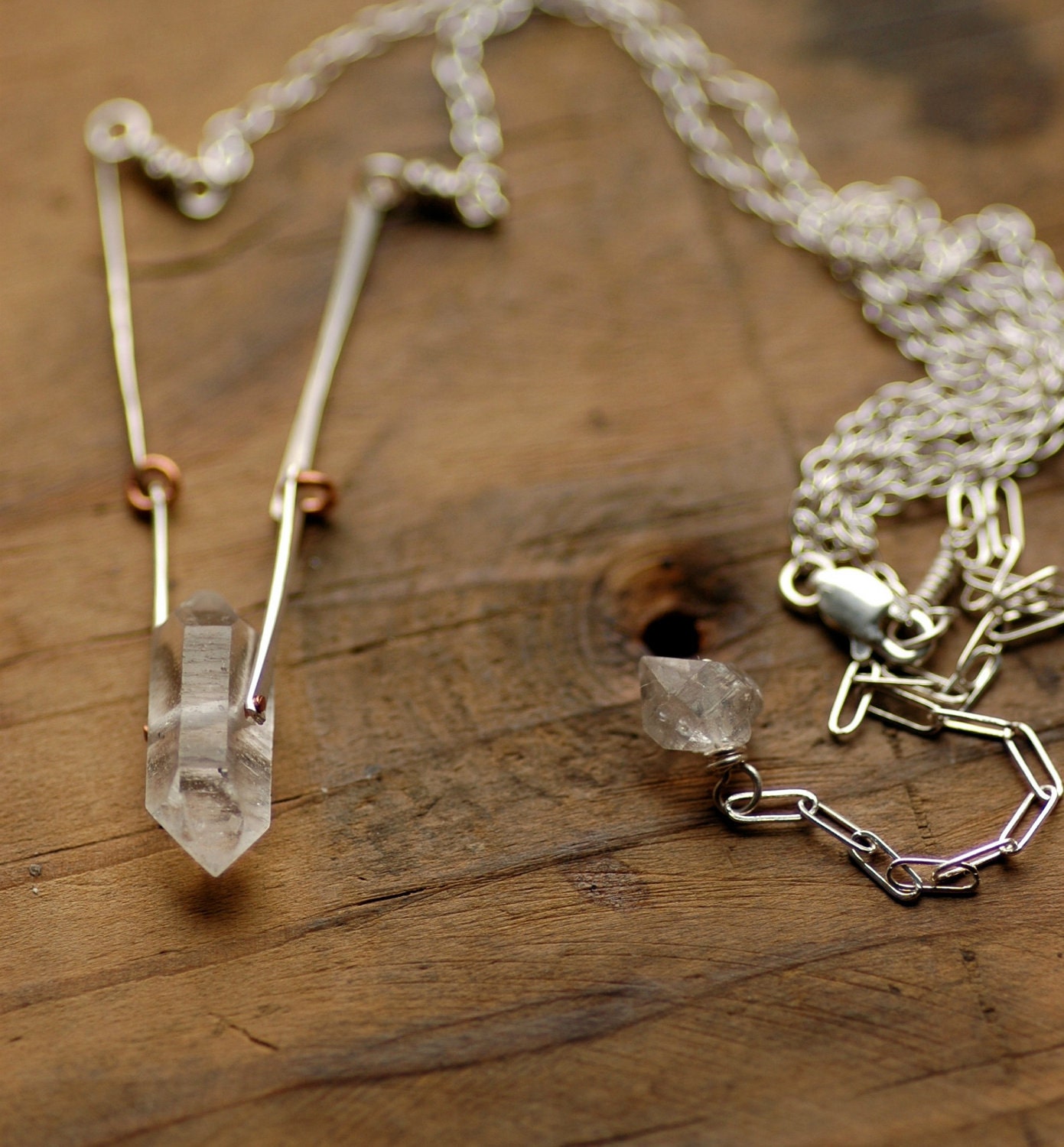 Herkimer Diamond, Delicate Draping Sterling Chain - Mien Adjustable Necklace