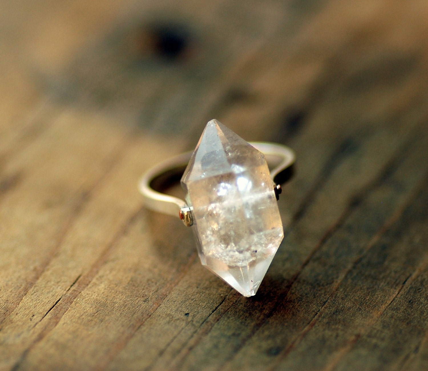 Herkimer Diamond Ring - Custom Stone, Sizing, Rivet Metal