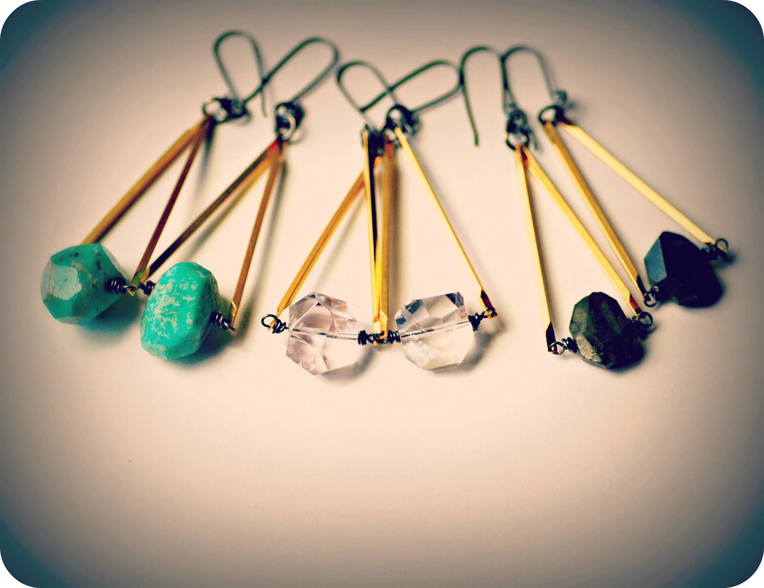Bohemian Chunky Stones, Vintage Brass Bar - Puebla Earrings