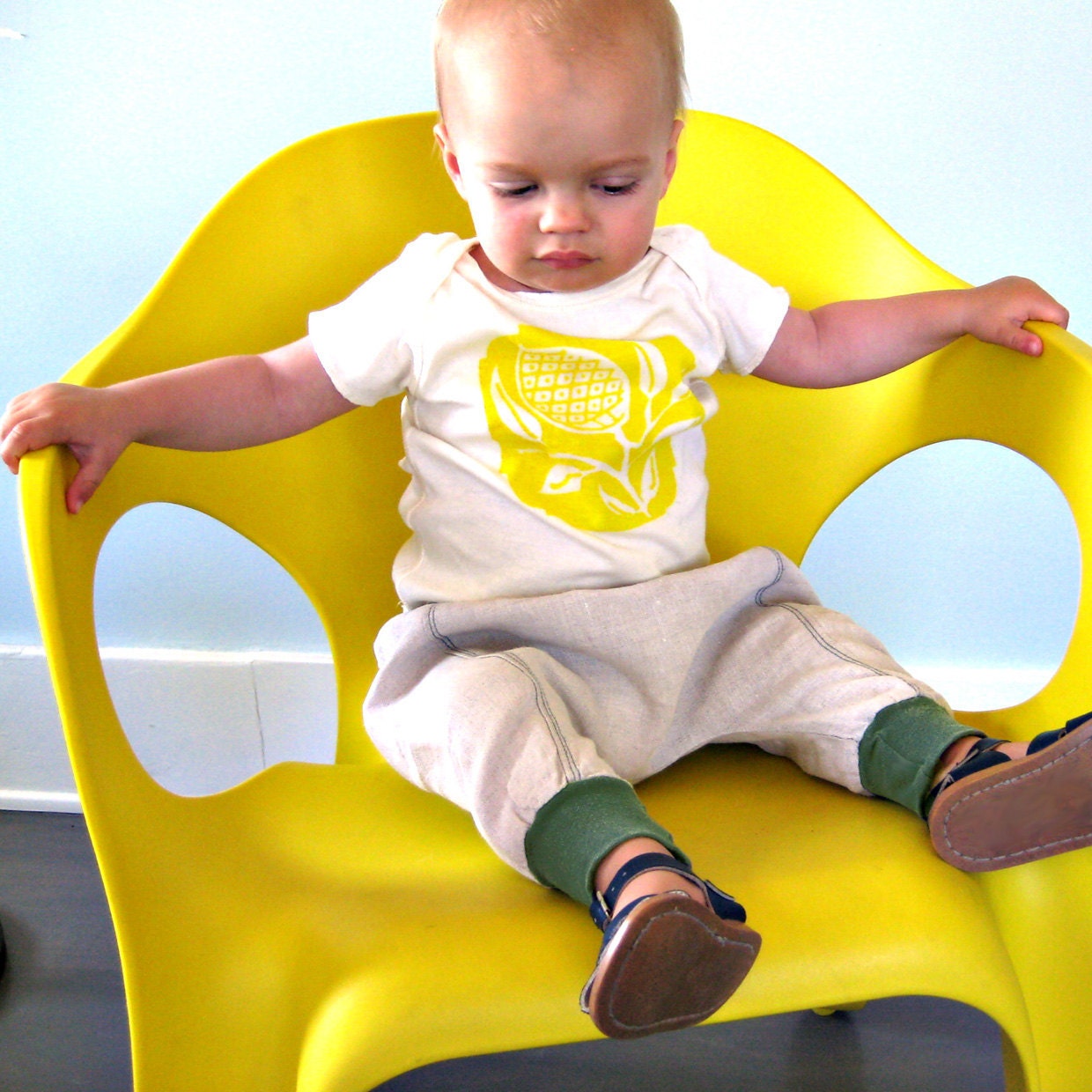 downtown aladdin pants - baby - natural heather/sage green - spring summer fashion - 3-6m/6-12/12-18/18-24