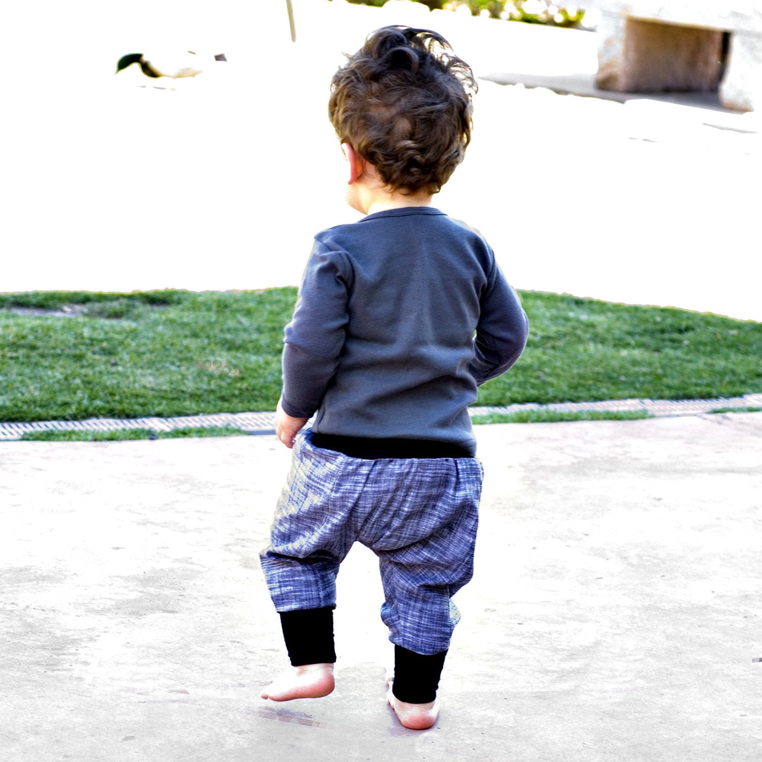 downtown aladdin pants - baby - black/white marl - organic cotton trim - modern trousers