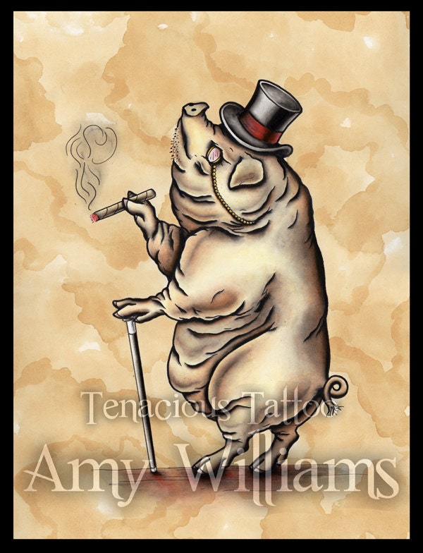 Ham Day "Gunter" Portly Business Pig 8x12 Print
