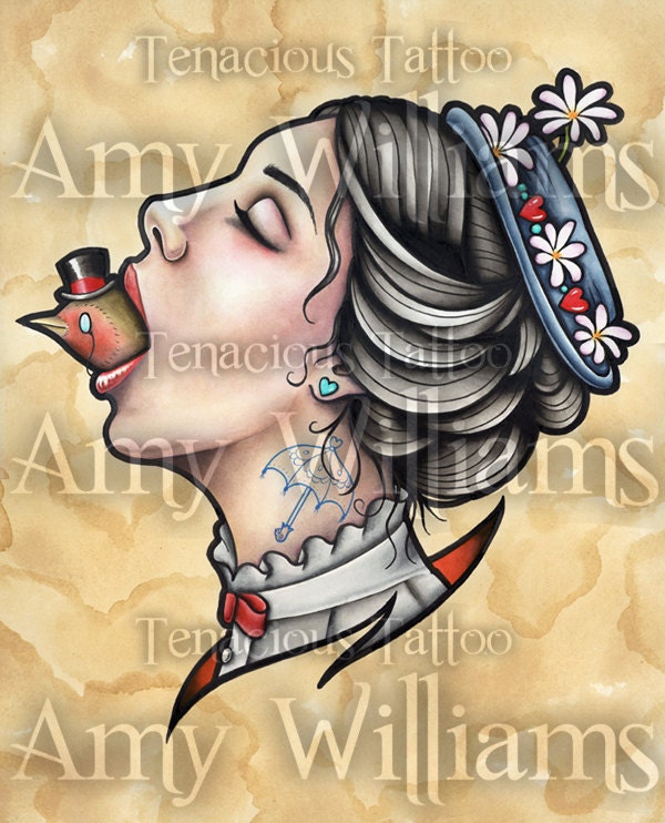 Mary Poppins with Monocle Birdmouth - Print