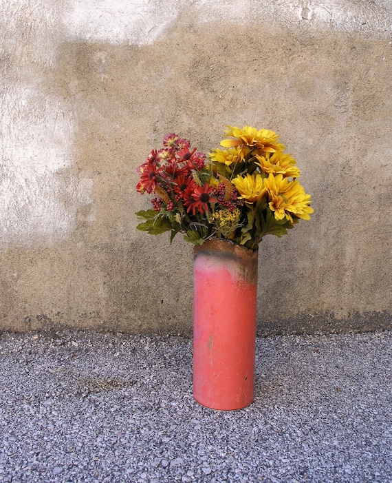 Pink Metal Art Vase, Industrial Decor - Flower Vase
