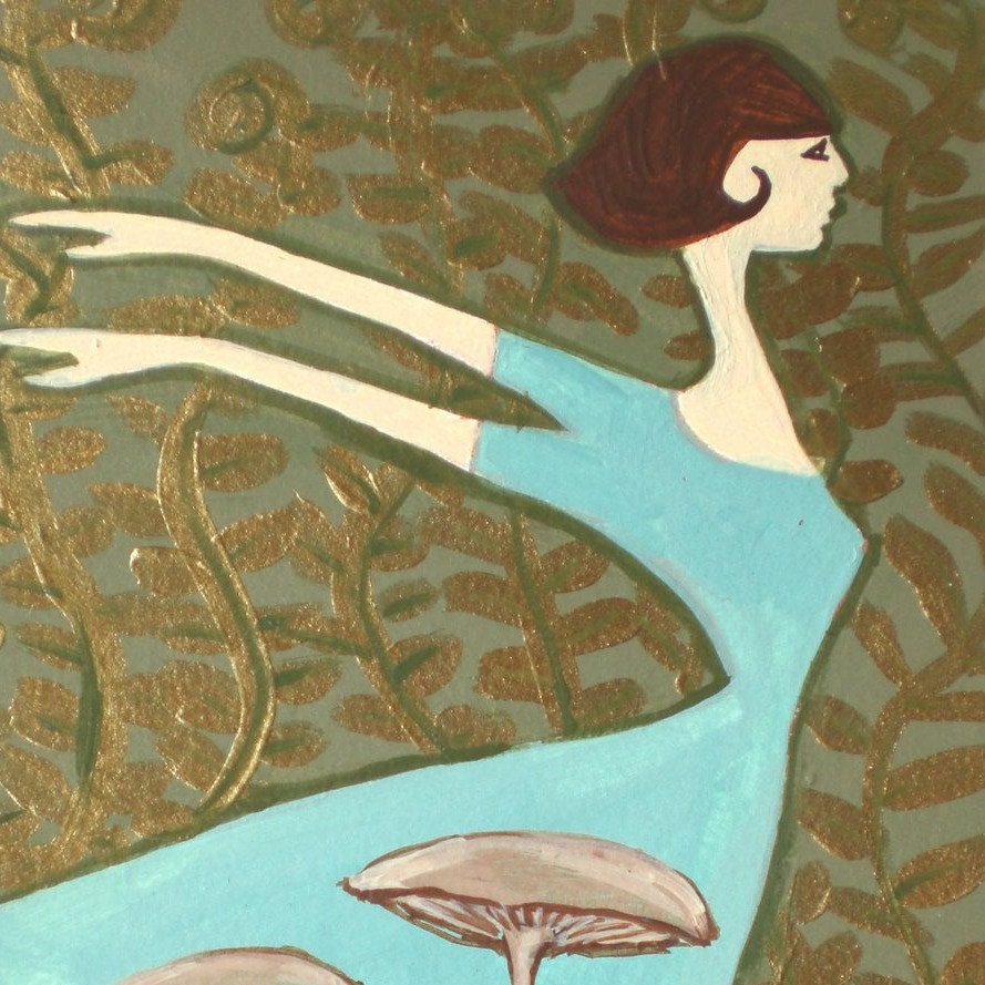 Flying Girl Growing In The Shade, or Under Glass, OOAK original painting