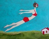Flying Girl Swims, or Explore Undiscovered Lands, by Rowena Murillo 2/50 limited edition print
