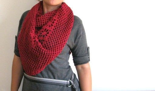 BURGUNDY SHAWL Scarf Crochet Lace TRIANGLE Spring Summer Women Fashion Cowl Neckwarmer