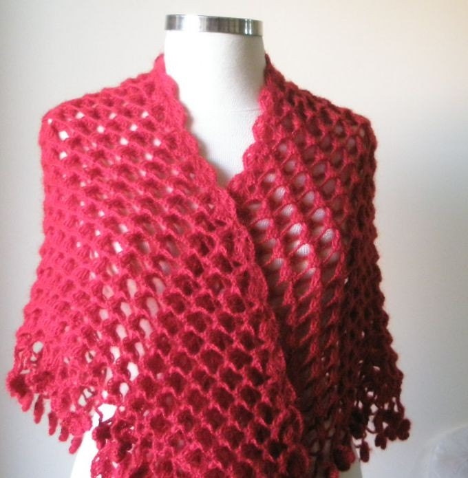 Shawl Handmade Red SHAWL Triangle Crochet Wrap